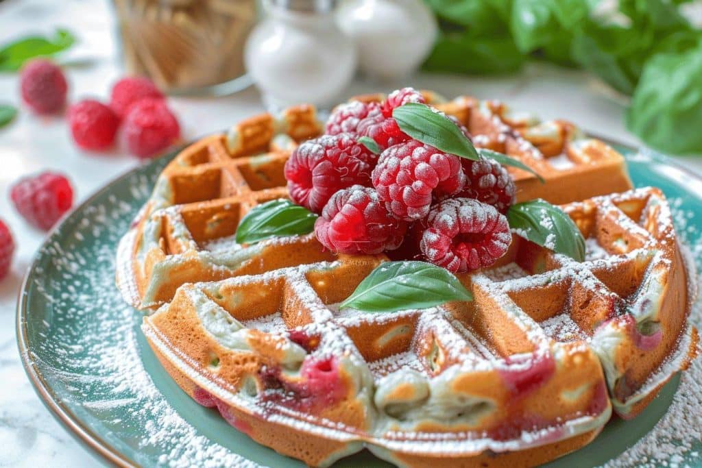 Recette gaufre arc en ciel framboise basilic