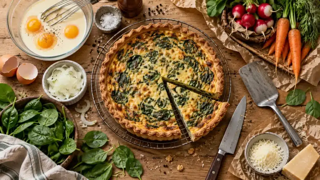 Idées recettes mai : quiche aux épinards et légumes frais