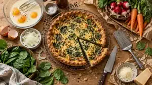 Idées recettes mai : quiche aux épinards et légumes frais