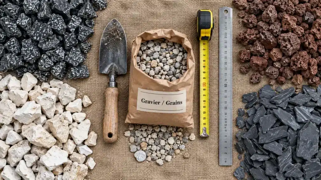 Pierre de décoration jardin : granit, calcaire, pouzzolane et ardoise pour passage, drainage et relief