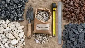 Pierre de décoration jardin : granit, calcaire, pouzzolane et ardoise pour passage, drainage et relief