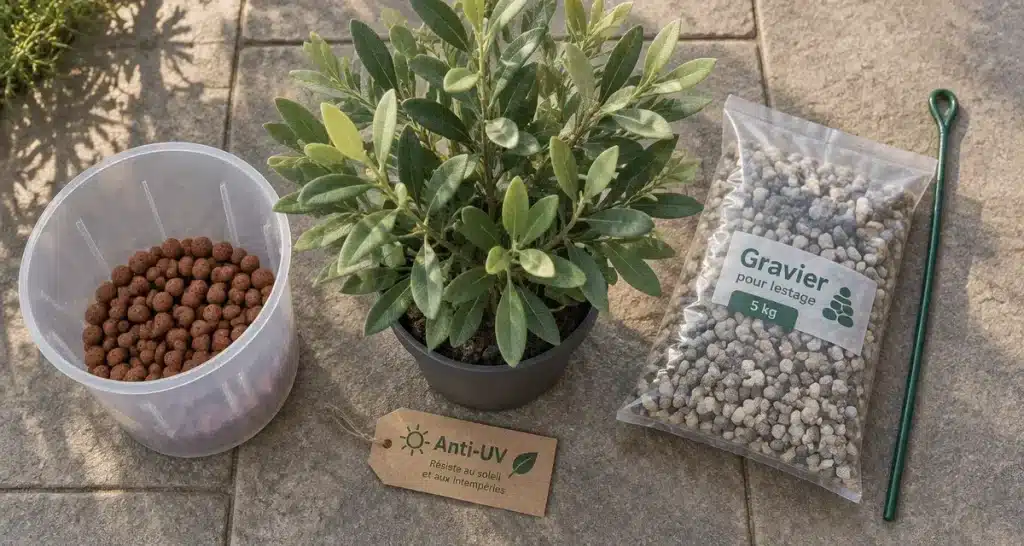 Plante artificielle extérieur en pot, cache-pot et eau : risque d’abîmer