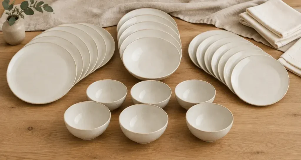 Service vaisselle 24 pièces pour six couverts : six couverts assortis, service complet